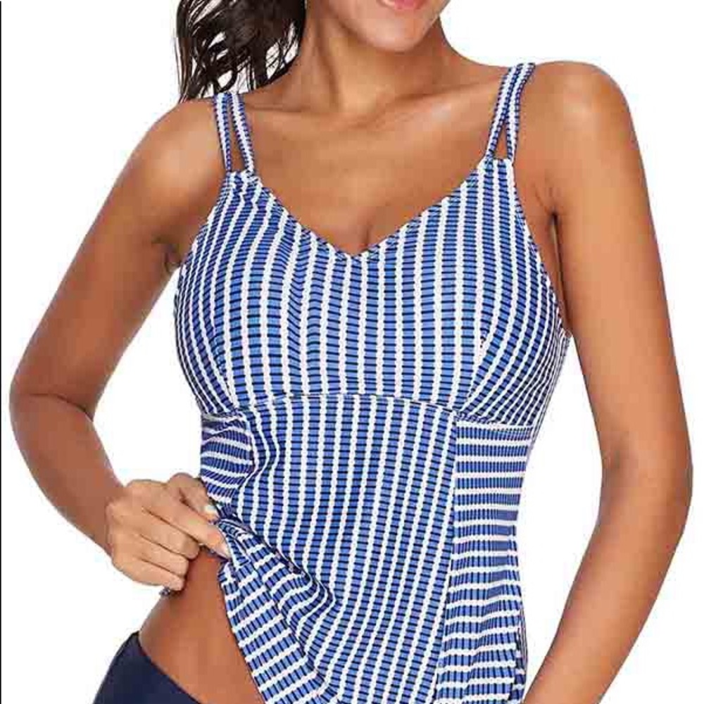 Stripe Print Cutout Strap High Waisted Tankini Set